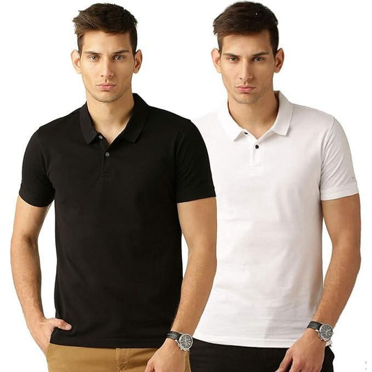 Poly Cotton Solid Half Sleeves Mens Polo T-shirt (Pack of 2)